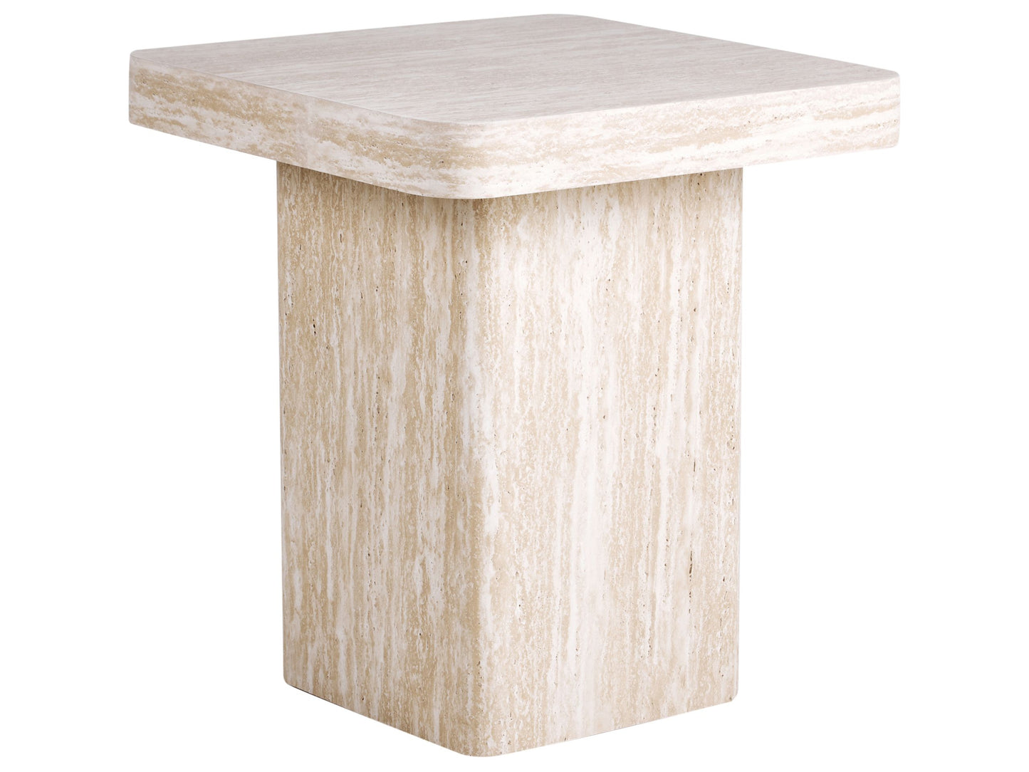 NovaLiving Side Table 50x50cm Beige Travertine Style Stone Veneer