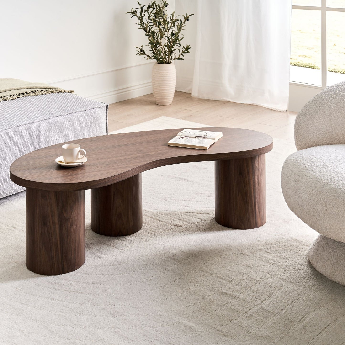 NovaCasa Kidney Shaped Coffee Table Dark Walnut Veneer 130 By 52 Cm Modern Living Room