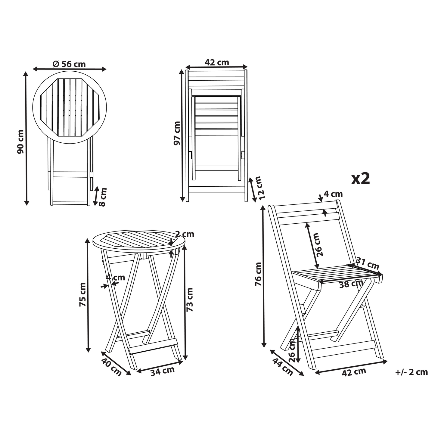 3 Piece Bistro Set Brown Solid Acacia Wood Folding Slatted
