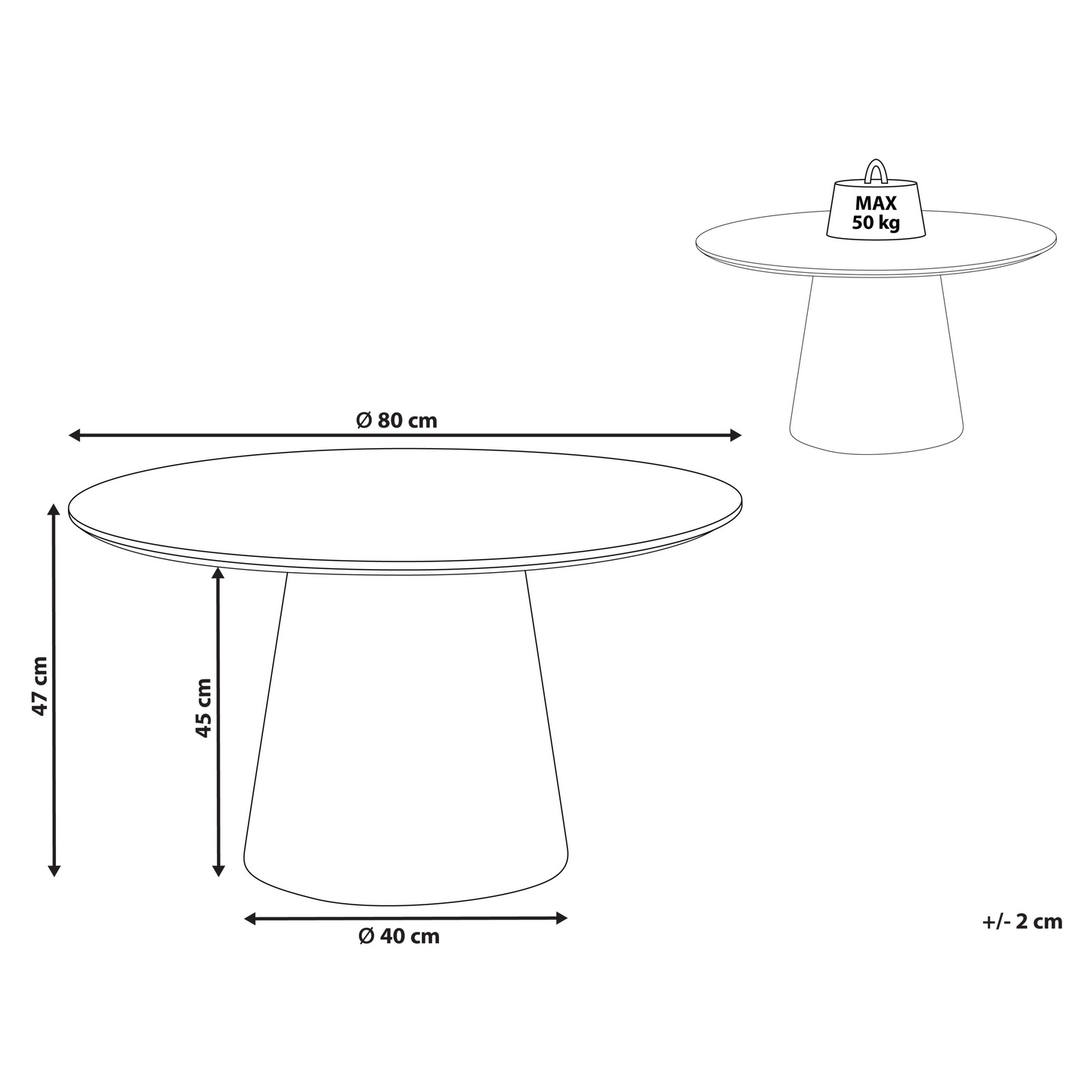 Nova Black MDF Coffee Table 80x80 cm With Conical Base
