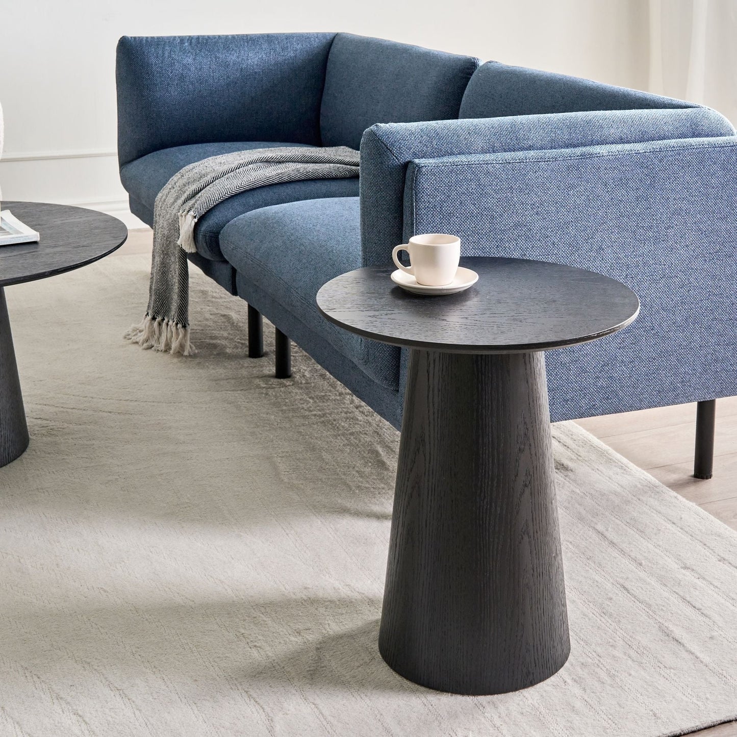 NovaHome Side Table Black MDF Top Veneer 50x50cm Conical Base