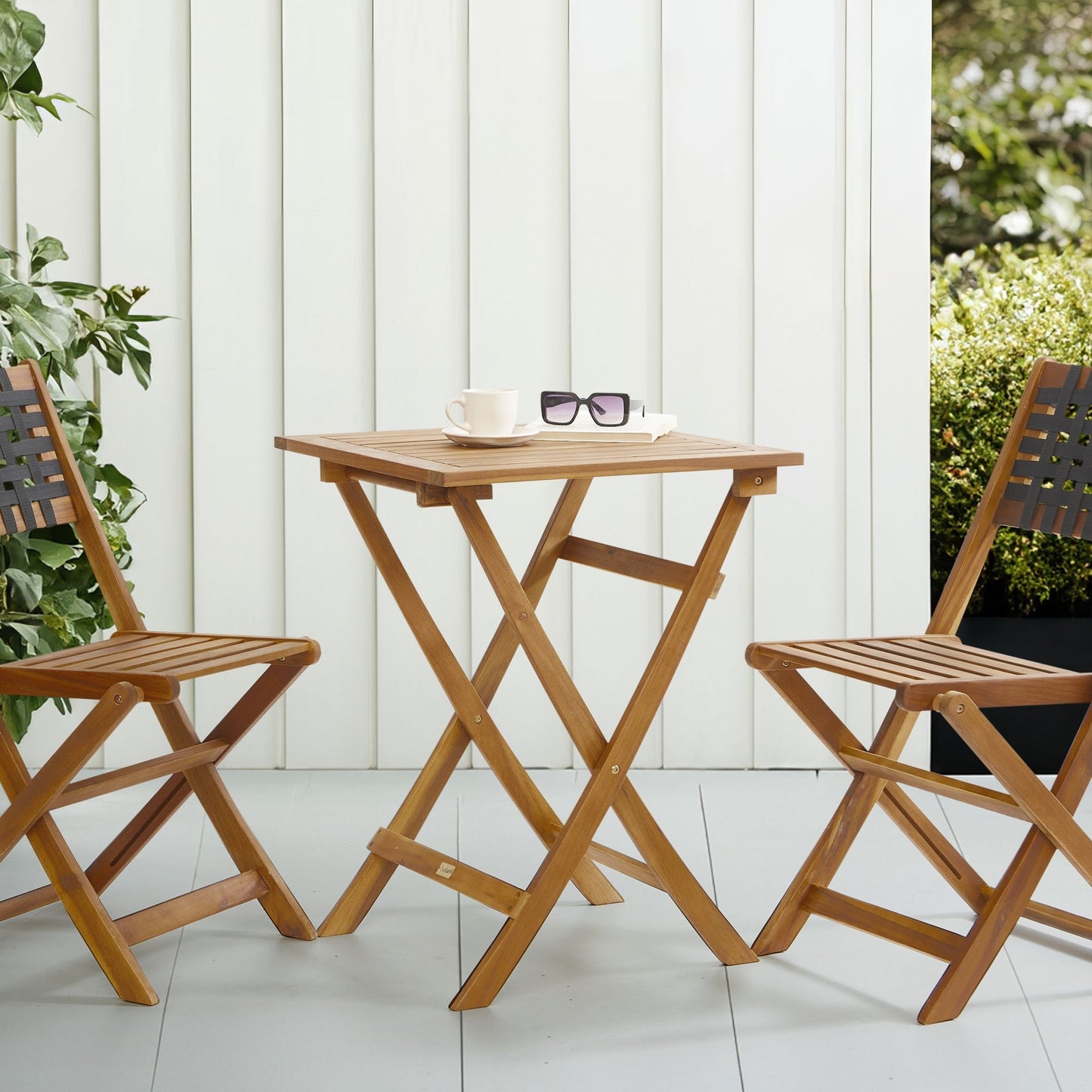 Verdant Casa 3 Piece Acacia Wood Patio Bistro Set Folding Brown Black