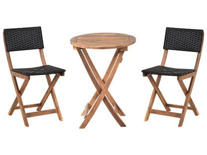 Acacia Wood 3 Piece Bistro Set Folding Brown Table Chairs
