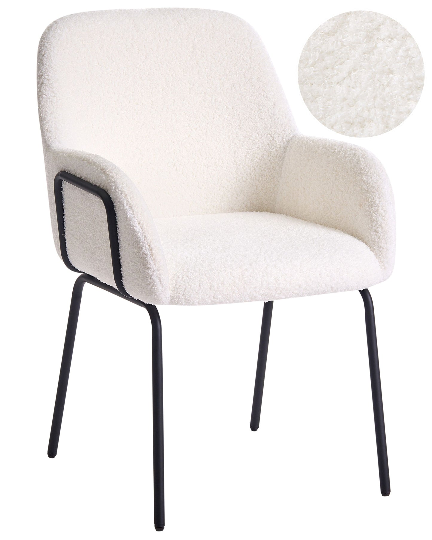 Dining Chair Boucl? Off White Upholstery Black Iron Base