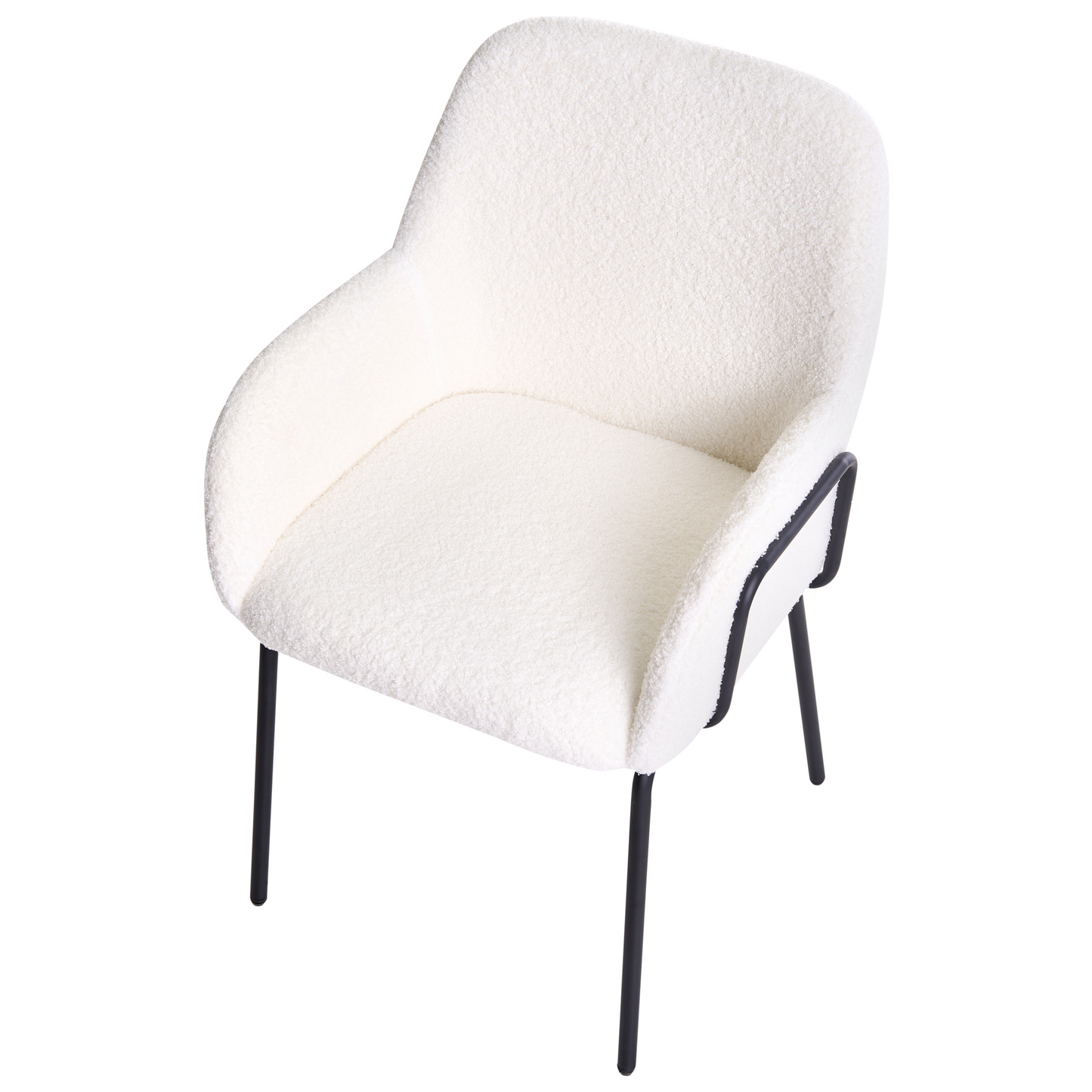 Dining Chair Boucl? Off White Upholstery Black Iron Base