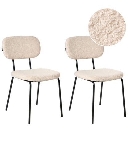 Boucl? Dining Chairs Set of 2, Beige, Black Iron Base Retro