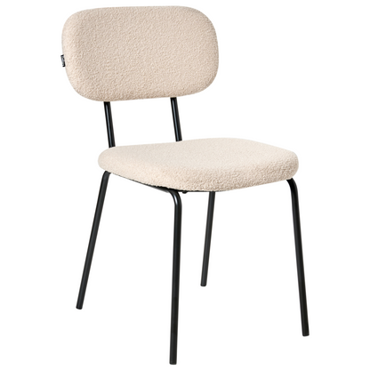 Boucl? Dining Chairs Set of 2, Beige, Black Iron Base Retro