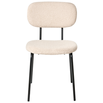 Boucl? Dining Chairs Set of 2, Beige, Black Iron Base Retro