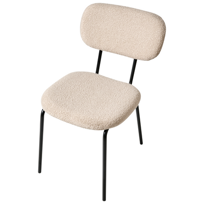Boucl? Dining Chairs Set of 2, Beige, Black Iron Base Retro