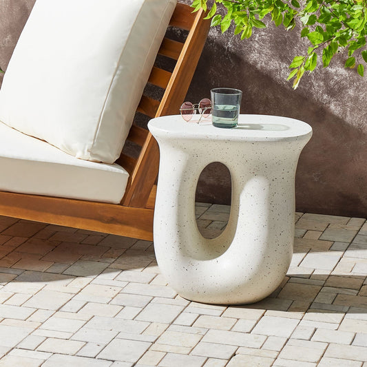 Accent Side Table Off-White Terrazzo Effect 42 x 28cm