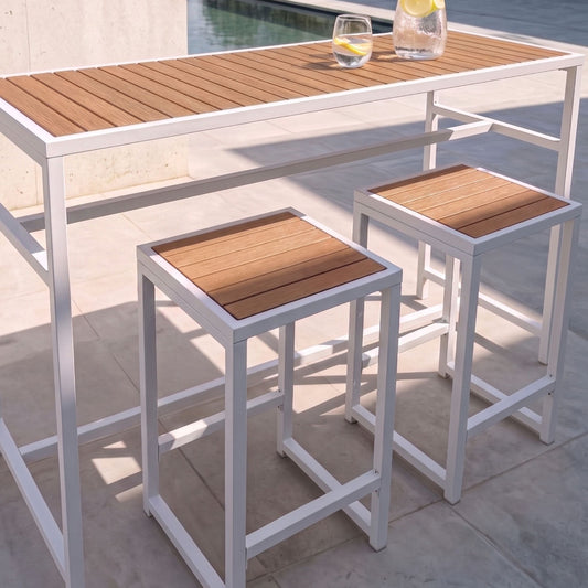 Outdoor Stool Matte White Steel Base Polywood Top