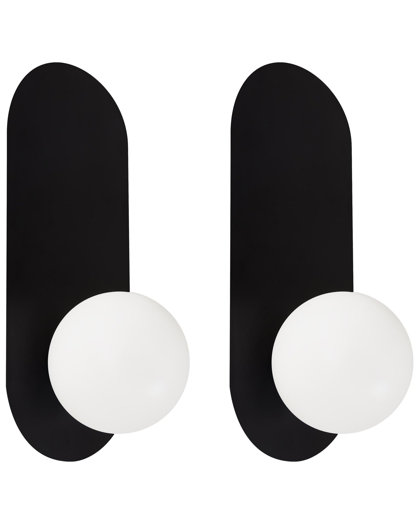 Lighting Set of 2 Black Metal Wall Lamps With Opaque Glass Globes Vintage Style
