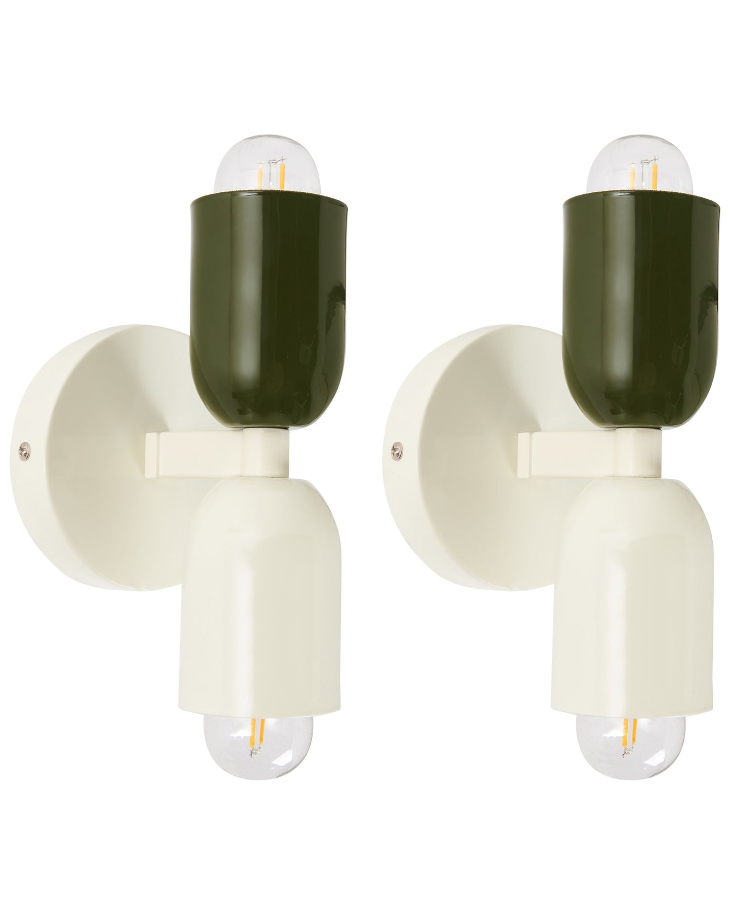 Set Of 2 Off White Metal Shade Wall Lamps Two Light Up Down