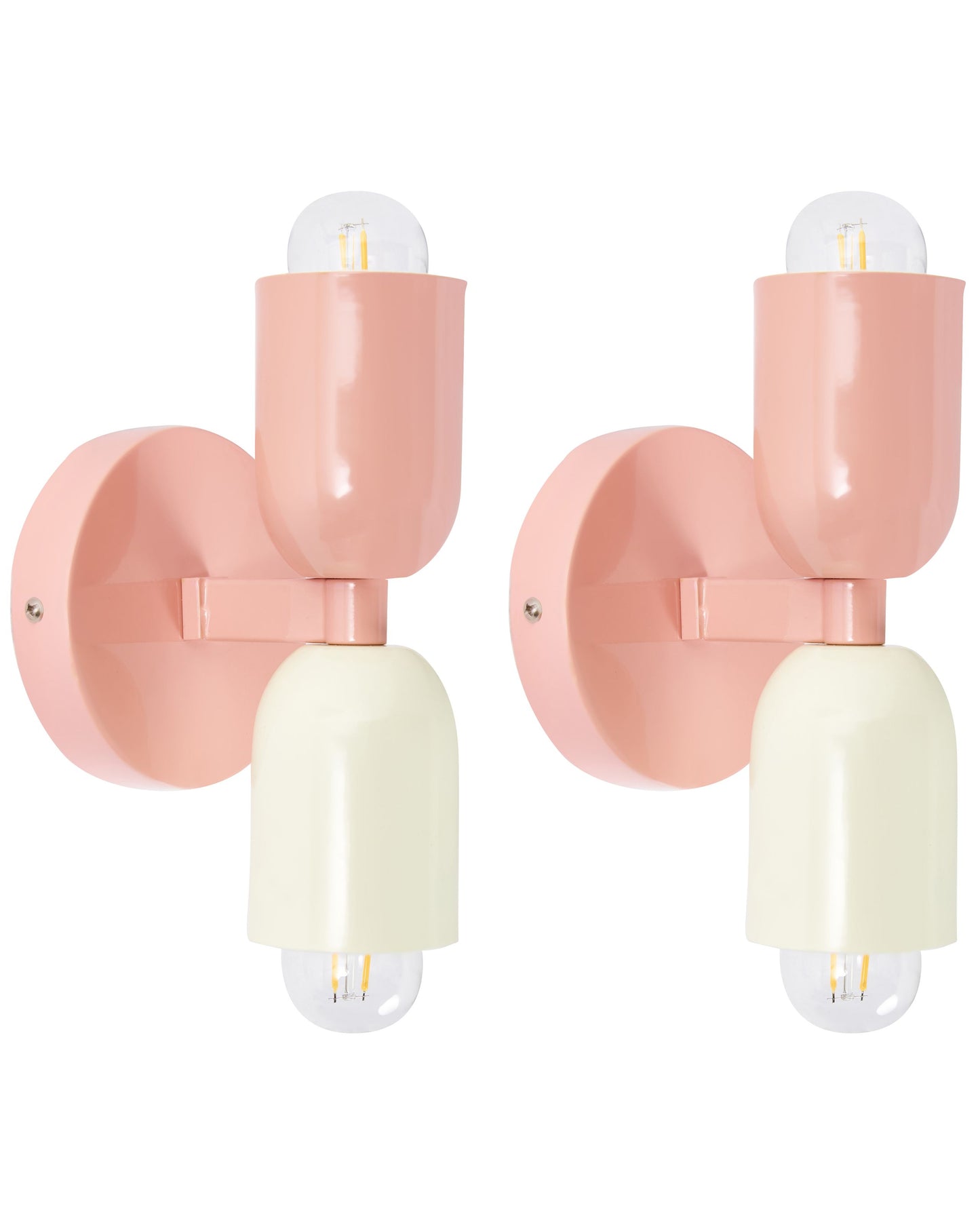 Set Of 2 Pastel Pink Metal Shade Wall Lamps Two Light Up Down Sconces For Living Room