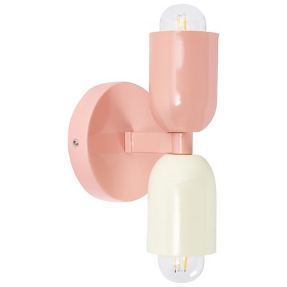 Set Of 2 Pastel Pink Metal Shade Wall Lamps Two Light Up Down Sconces For Living Room