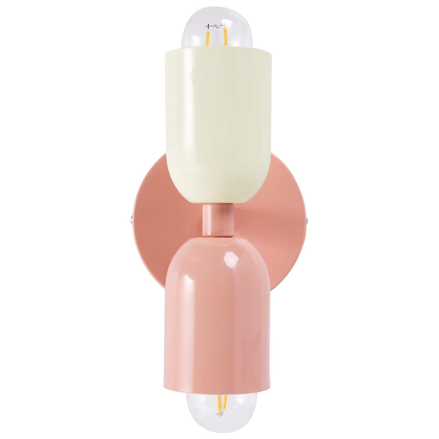 Set Of 2 Pastel Pink Metal Shade Wall Lamps Two Light Up Down Sconces For Living Room