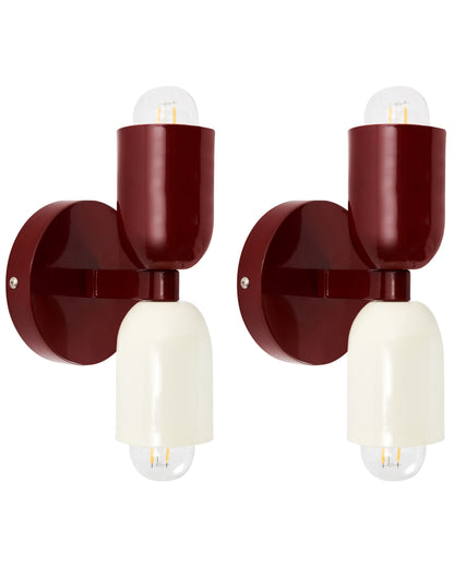 Red Metal Shade Two-Light Up-Down Wall Sconces Set of 2 for Modern Living Spaces