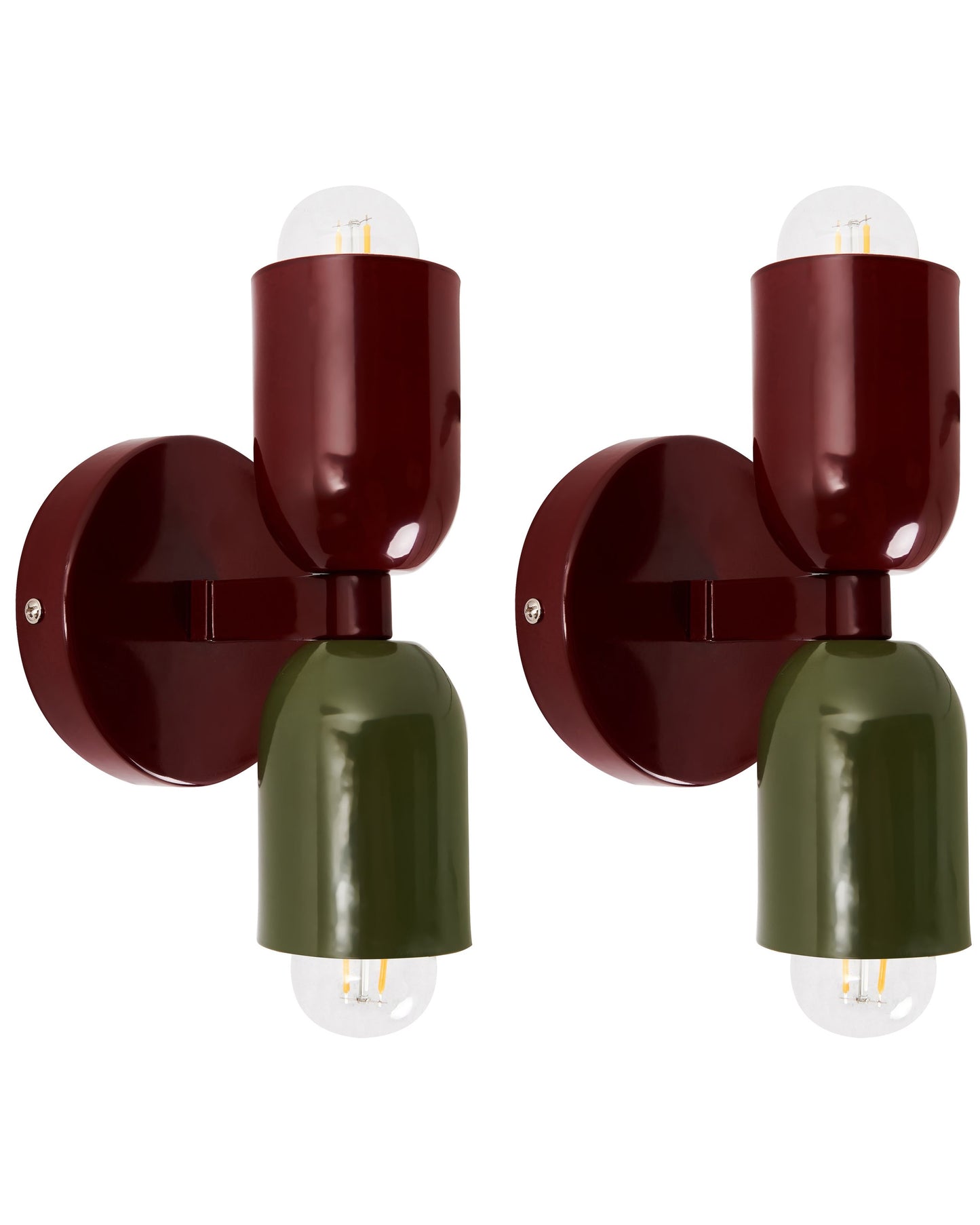 Luma Set Of 2 Wall Lamps Red Green Metal Shades Up Down Sconces