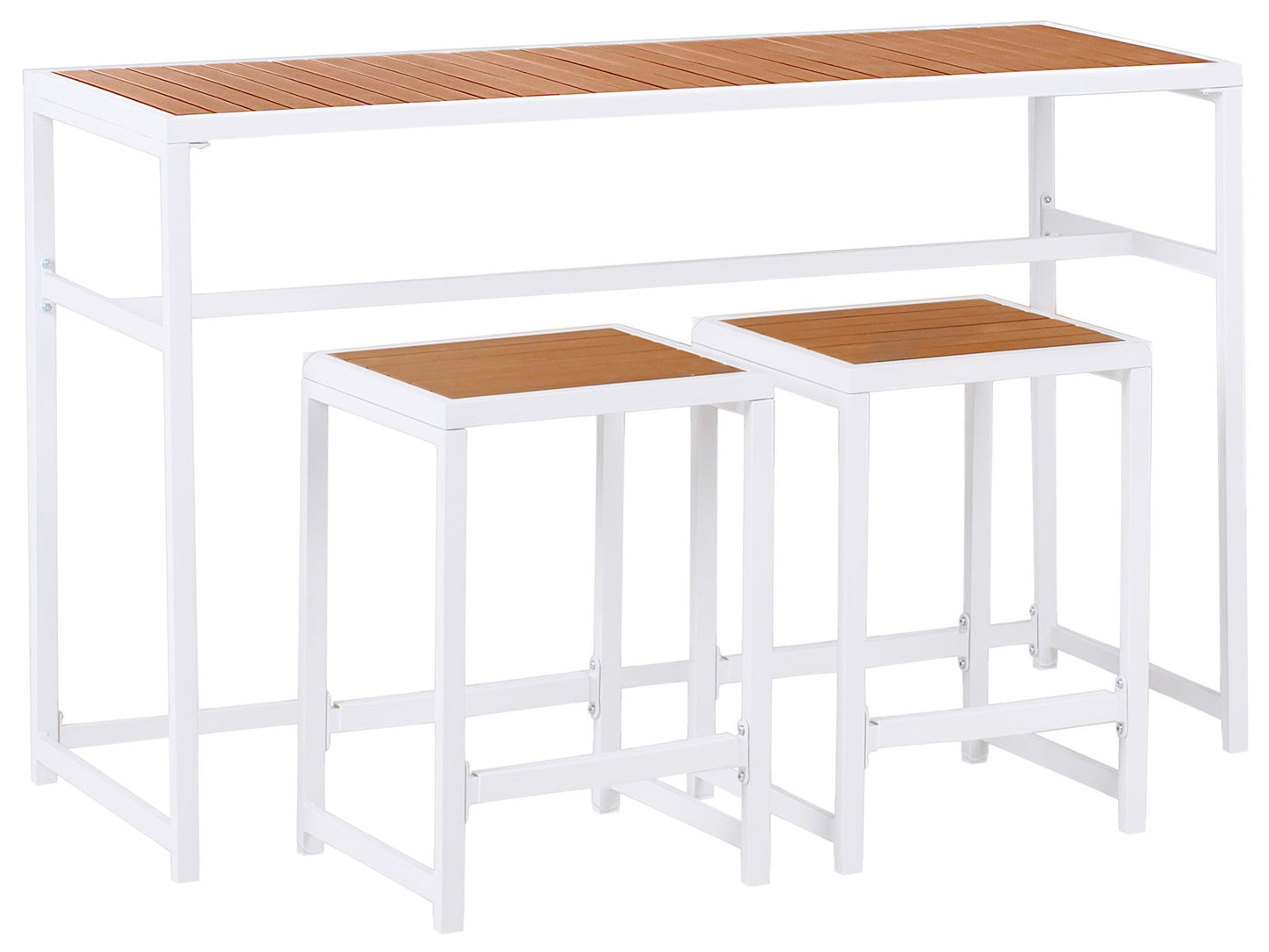 Polywood Brown Garden Dining Set 3 Pieces White Steel Frame 2 Stools