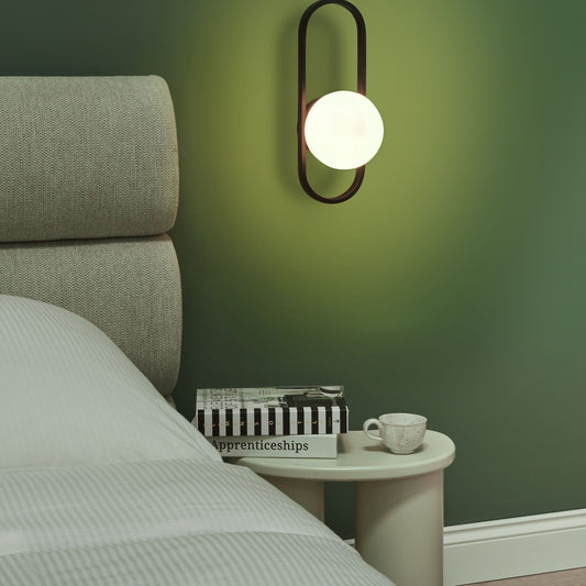 Modern Wall Lamp Black Metal Base Opaque Glass Lampshade Geometric Form Elegance