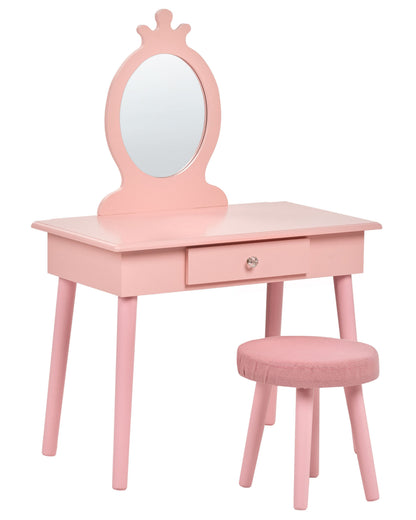 BrightNest Pink Kids Dressing Table With Mirror And Stool 1 Drawer