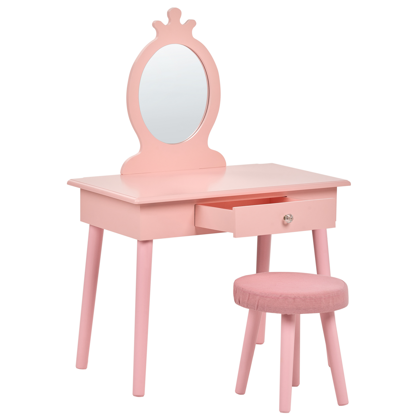 BrightNest Pink Kids Dressing Table With Mirror And Stool 1 Drawer