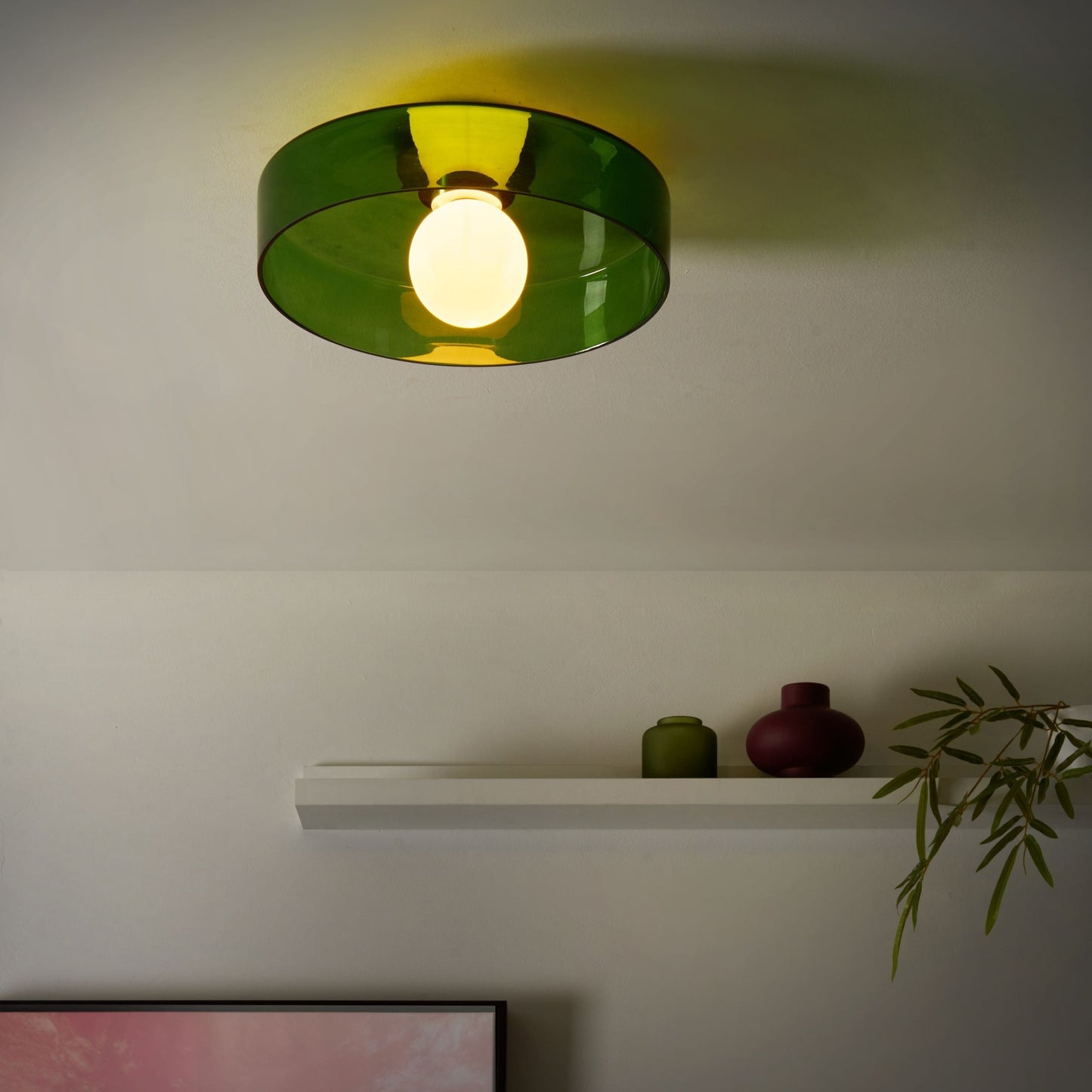 Green Glass Shade Ceiling Lamp Flush Mount Low Ceilings