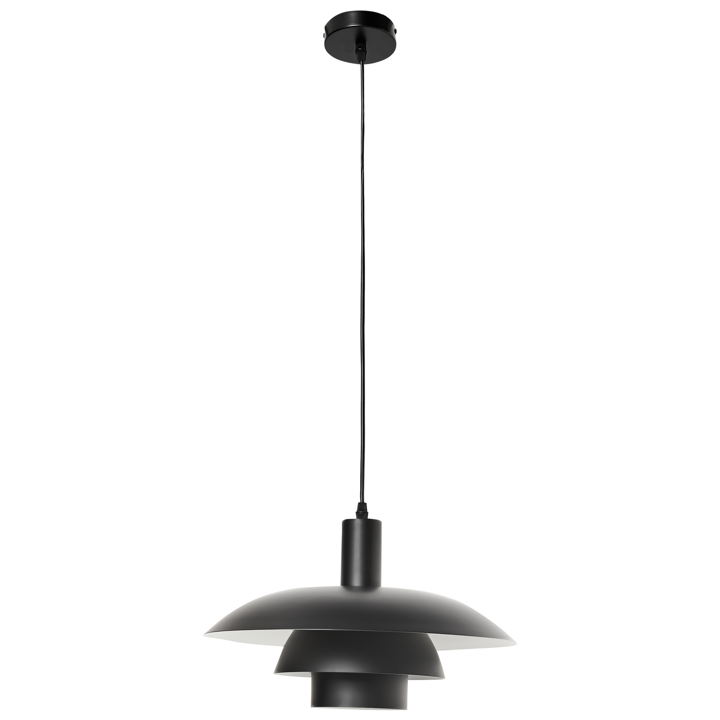 Pendant Lamp Black Metal Tiered Design Vintage Mid Century Style For Kitchen Dining Area