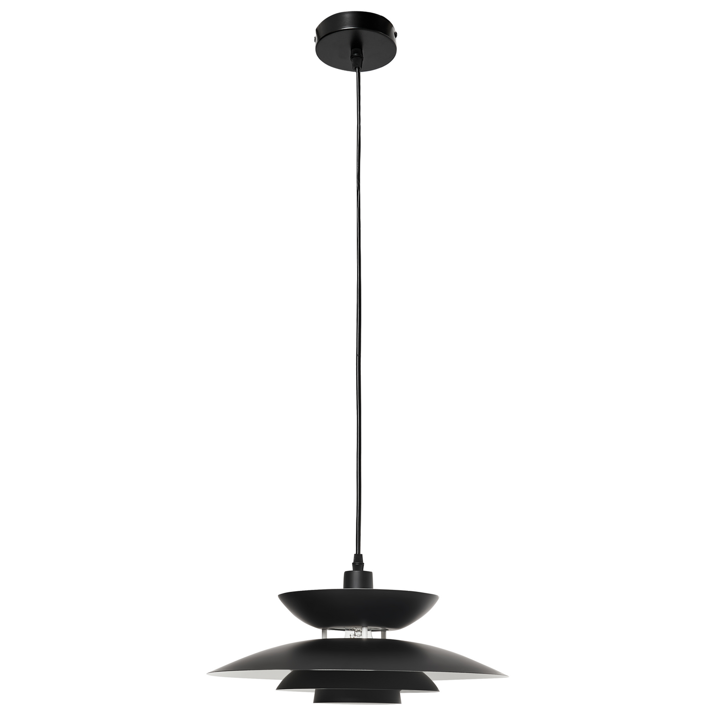 Pendant Lamp Black Metal Tiered Design Vintage Mid Century