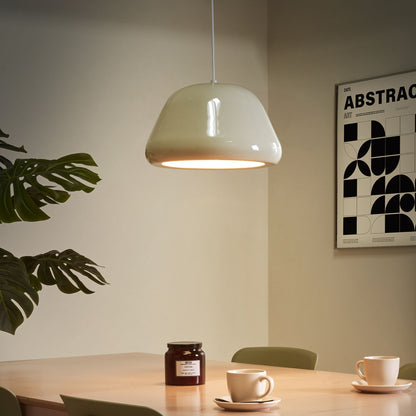Vintage Beige Glossy Metal Pendant Lamp With Rounded Shade