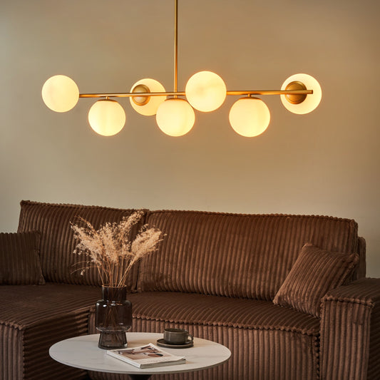 Gold Metal Ceiling Lamp With 7 Glass Globes