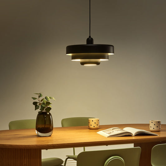 Pendant Lamp Matte Black Metal Tiered Design