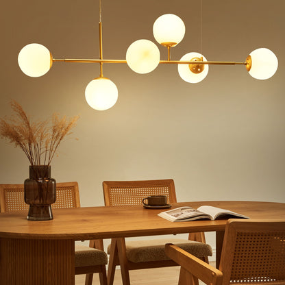 Ceiling Lamp Gold Metal With Six Globe Glass Shades Glamour Style For Dining Rooms