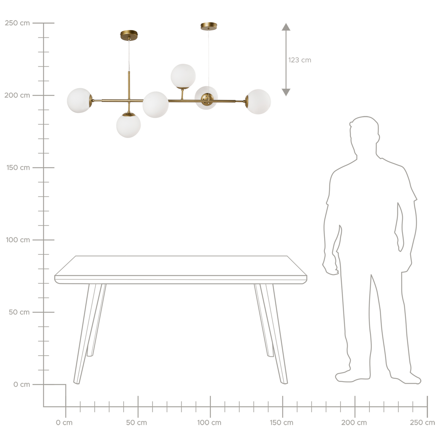 Ceiling Lamp Gold Metal With Six Globe Glass Shades Glamour Style For Dining Rooms