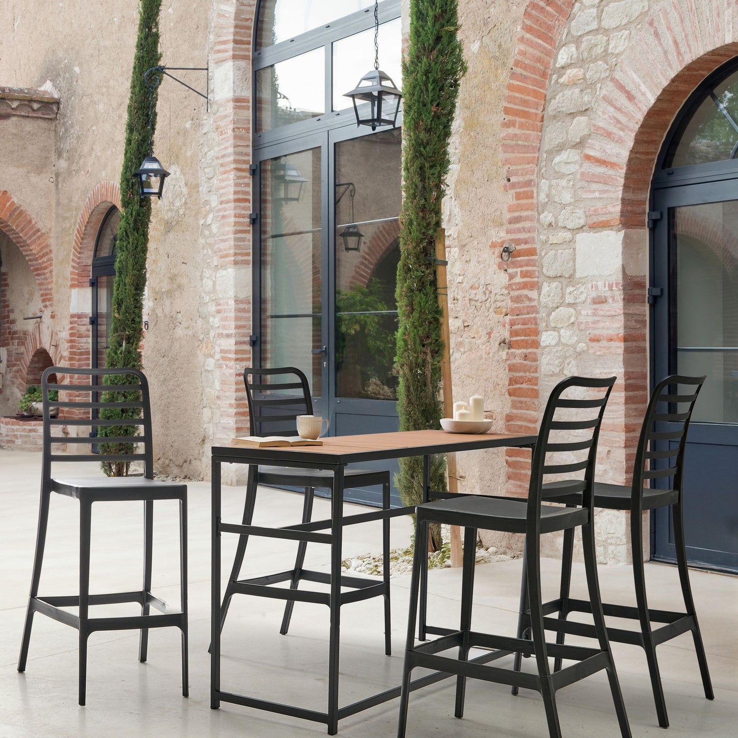 Black PP Stackable Dining And Bar Armless Chairs Set Of 4 With Detachable Bottom For Indoor And Outdoor Use