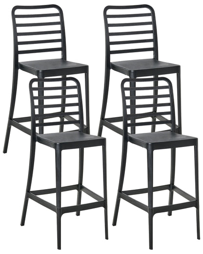 Black PP Stackable Dining And Bar Armless Chairs Set Of 4 With Detachable Bottom For Indoor And Outdoor Use