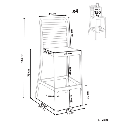 Black PP Stackable Dining And Bar Armless Chairs Set Of 4 With Detachable Bottom For Indoor And Outdoor Use