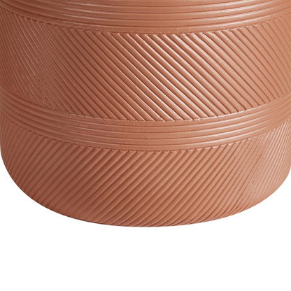 Fibre Clay Plant Pot 31cm Brown Embossed Stripe Round Outdoor Flower Pot