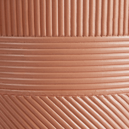 Fibre Clay Plant Pot 31cm Brown Embossed Stripe Round Outdoor Flower Pot
