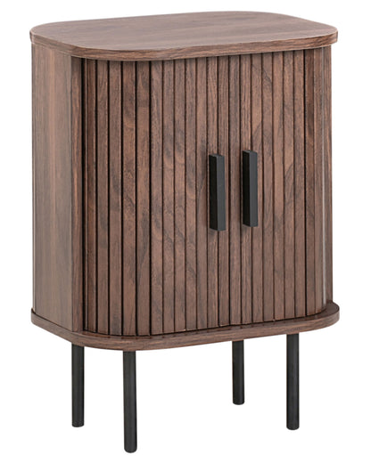 LuxeNest Nightstand Bedside Table With Sliding Doors Dark Brown MDF Metal 40x30 cm