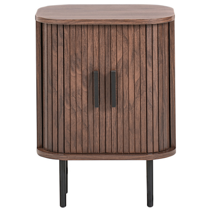 LuxeNest Nightstand Bedside Table With Sliding Doors Dark Brown MDF Metal 40x30 cm