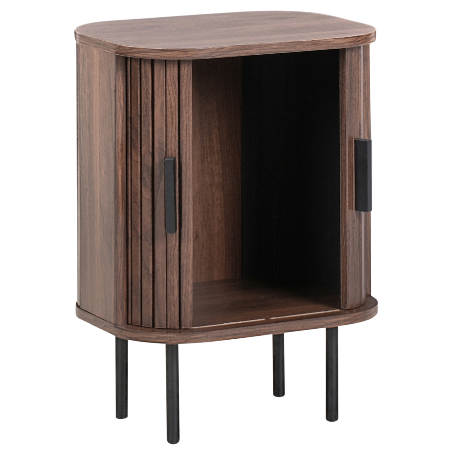 LuxeNest Nightstand Bedside Table With Sliding Doors Dark Brown MDF Metal 40x30 cm