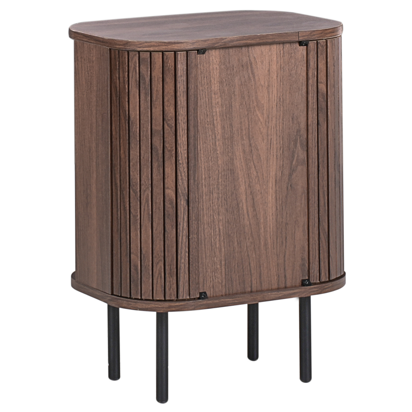 LuxeNest Nightstand Bedside Table With Sliding Doors Dark Brown MDF Metal 40x30 cm