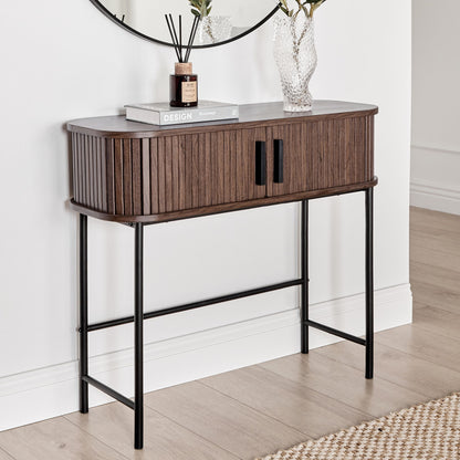 Nova Console Table Dark Brown Black Legs 80x30 cm Sliding Cabinet
