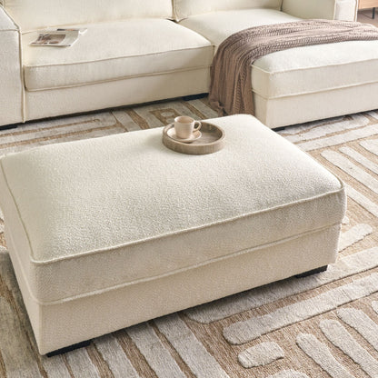 Ottoman Footstool Off White Boucle Square Minimalist