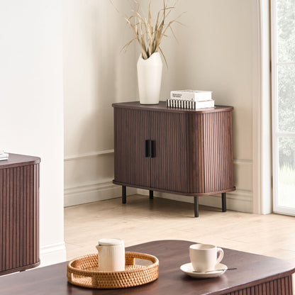 CasaNova Retro Sliding Sideboard Dark Brown Finish Black Legs