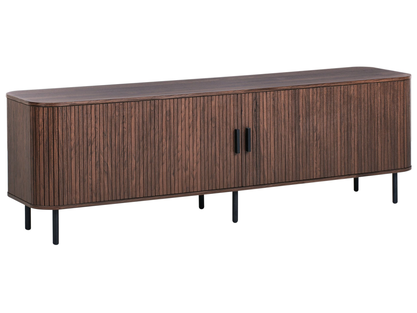 NovaHome TV Stand Up To 70 Inch Dark Brown With Black Metal Legs And Sliding Cabinet Doors