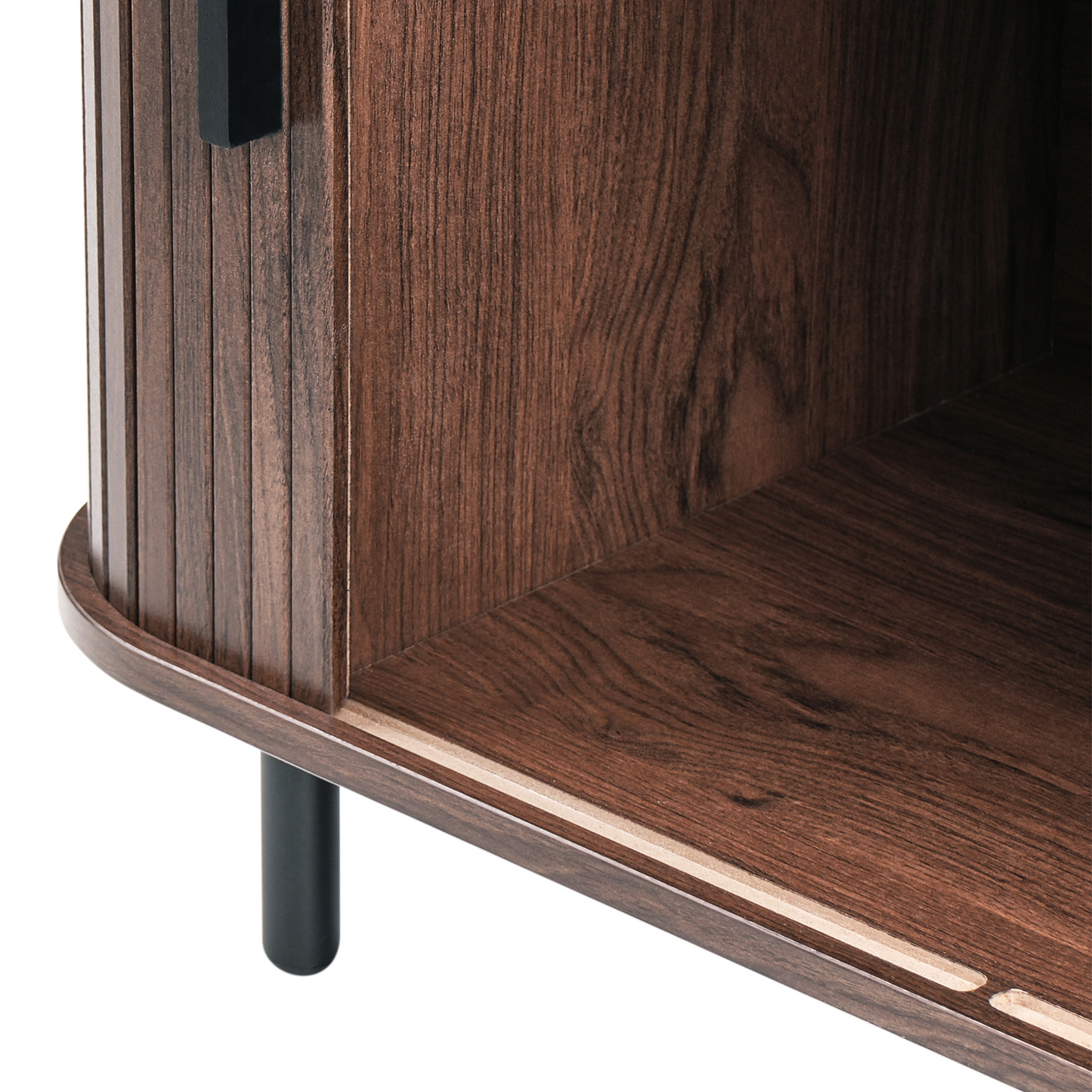 NovaHome TV Stand Up To 70 Inch Dark Brown With Black Metal Legs And Sliding Cabinet Doors
