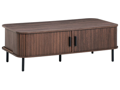 BrandName Retro Coffee Table 120 x 60 cm Dark Brown Top With Black Metal Legs And Sliding Storage Cabinets