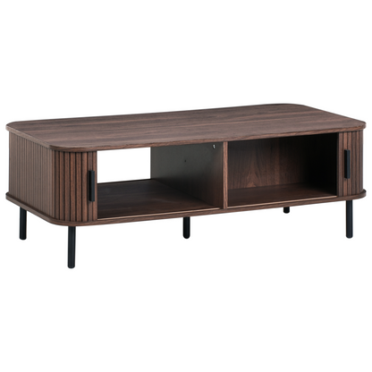 BrandName Retro Coffee Table 120 x 60 cm Dark Brown Top With Black Metal Legs And Sliding Storage Cabinets